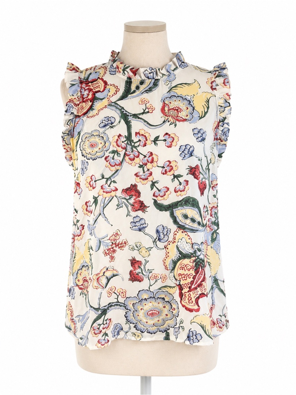 Paraphrase Floral Paisley Ruffle Blouse Sleeveless Career Boho Top NWT M
